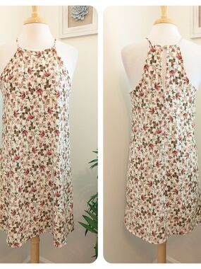 Francesca's | Everly Ditsy Floral Halter Slip Mini Dress Cream Pink Medium